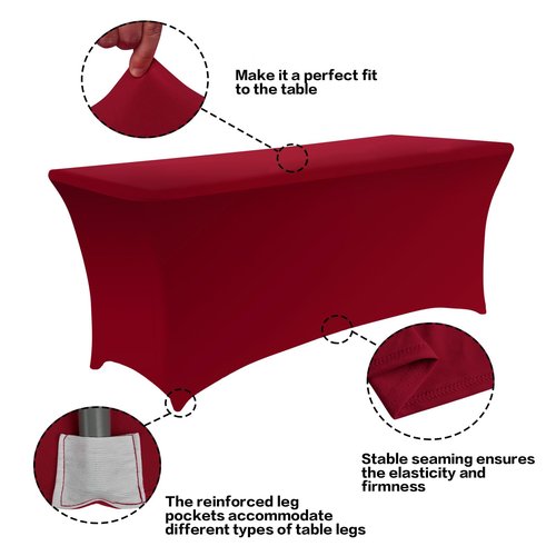 IVAPUPU 6FT Table Cloth for Rectangular Fitted Events Stretch Burgundy Table Covers Washable Cover Spandex Tablecloth Protector for Party, Wedding, Cocktail, Banquet, Festival