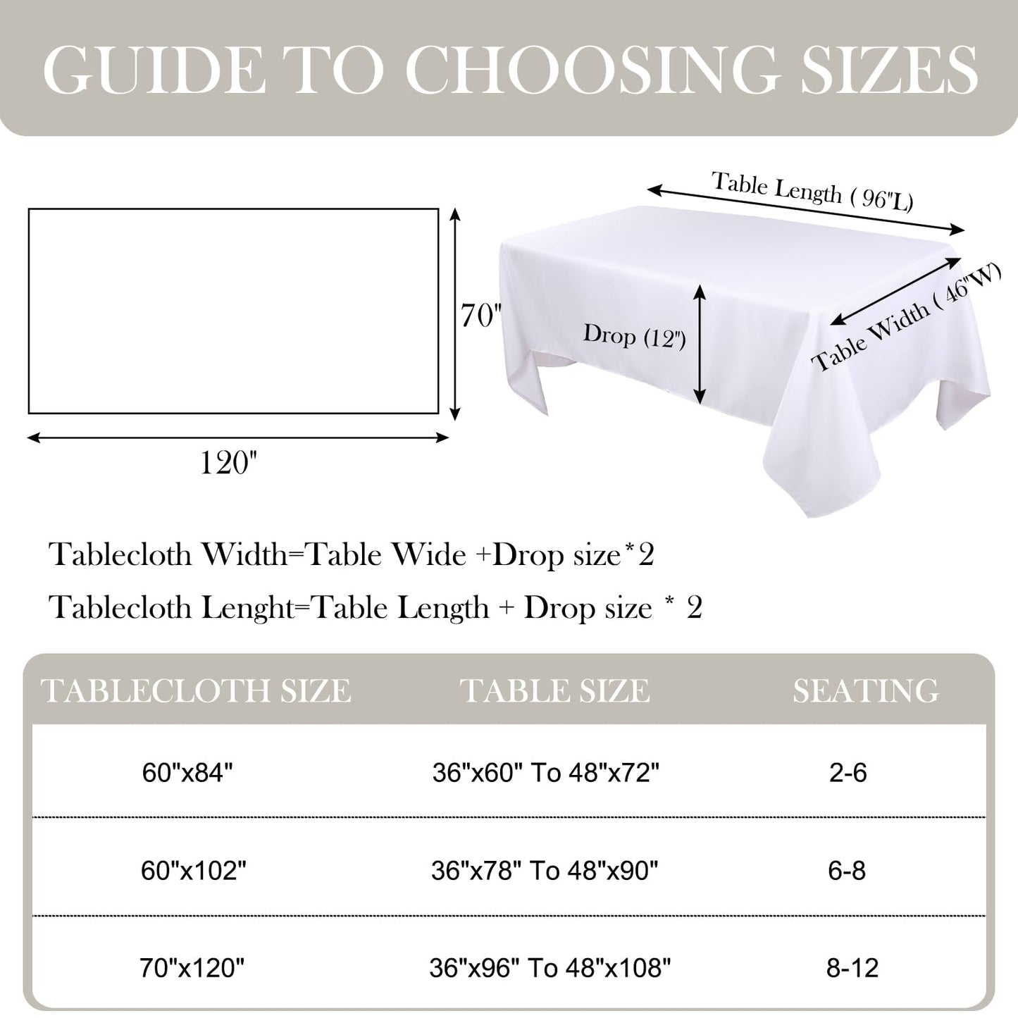 Kachanaa 2 Pack White Rectangle Polyester Table Cloth 70 x 120 Inch, Suitable for 6-8 Ft Rectangle Tables, Wrinkle Resistant Washable Table Cover for Dining, Wedding, Party, Banquet and Camping