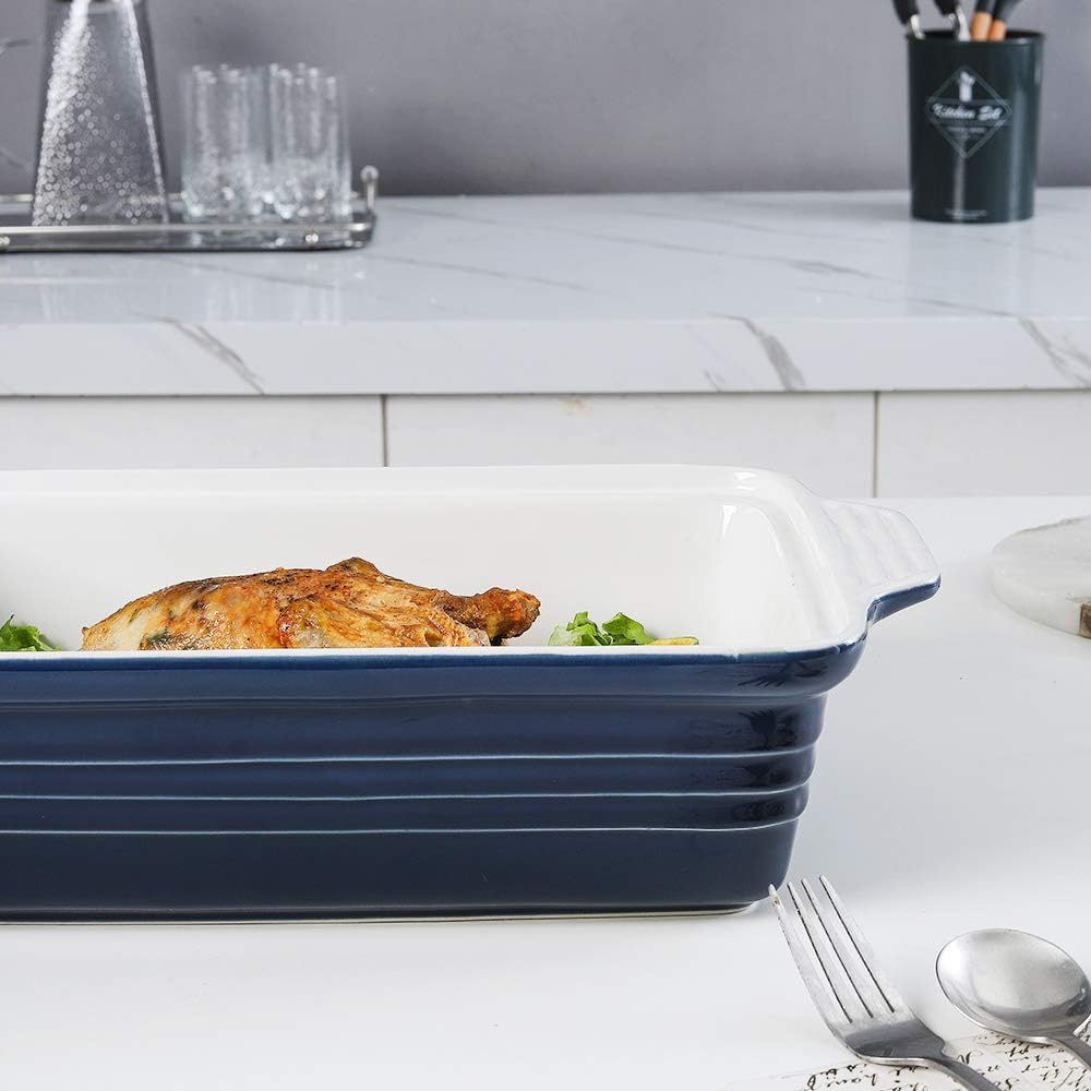 KOOV Ceramic Casserole Dish - Covered Rectangular Lasagna Pan, 9 x 13 Inches, Gradient Blue