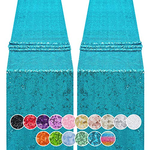 2PCS 12x72 Turquoise Sequin Table Runner - Glitter Wedding Party Decor, 12x72 Inch (2PCS)