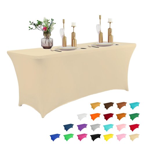 IVAPUPU 4FT Table Cloth for Rectangular Fitted Events Stretch Champagne Table Covers Washable Cover Spandex Tablecloth Protector for Party, Wedding, Cocktail, Banquet, Festival
