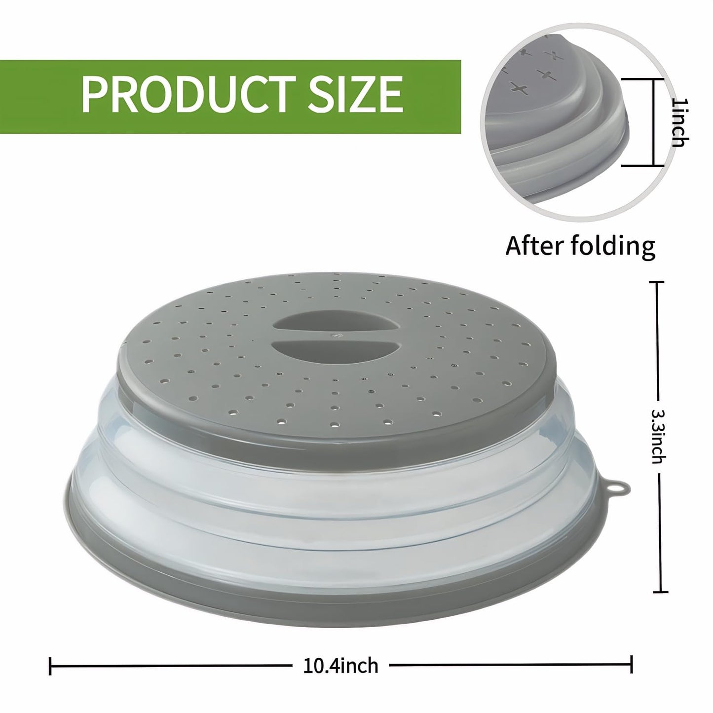 Microwave Splatter Cover for Food, Vented Silicone & Collapsible Splatter Guard Lid,Handle Microwave Plate Covers for Heating Food Bpa-Free Kitchen for Meal Prep, Dishwasher Safe（Grey）