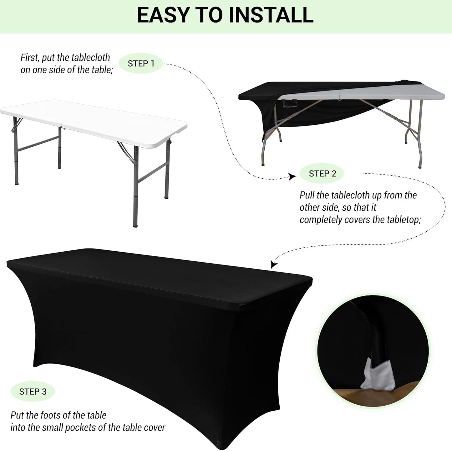 Obstal 8Ft Stretch Spandex Table Cover for Standard Folding Tables - 2 Pack Universal Rectangular Fitted Tablecloth for Party, Banquet, Events, Trade Show (Cream, 96L x 30W x 30H Inches)