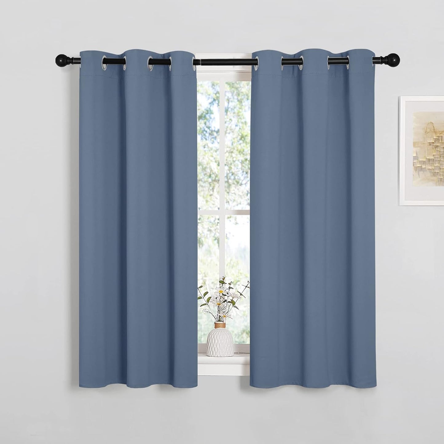 NICETOWN Kitchen Curtains - Thermal Insulated Grommet Panels for Small Windows | Stone Blue, 34" W x 45" L, 2PCs