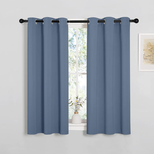 NICETOWN Kitchen Curtains - Thermal Insulated Grommet Panels for Small Windows | Stone Blue, 34" W x 45" L, 2PCs