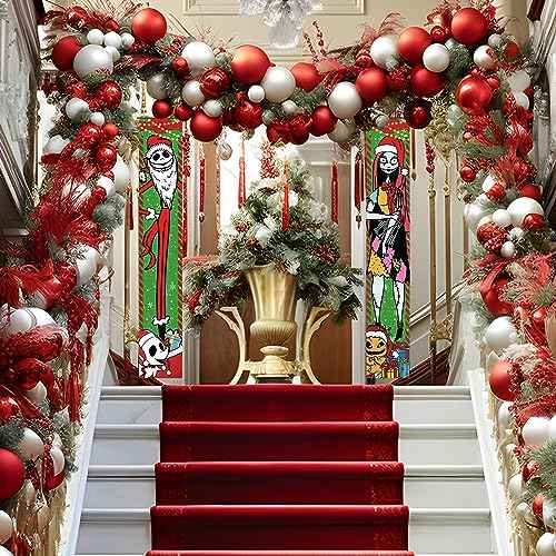 Christmas Decorations, Jack Sally Banners Xmas Porch Signs Christmas Decor Nightmare Merry Christmas Banner Before Welcome Wall Home Indoor Outdoor Party
