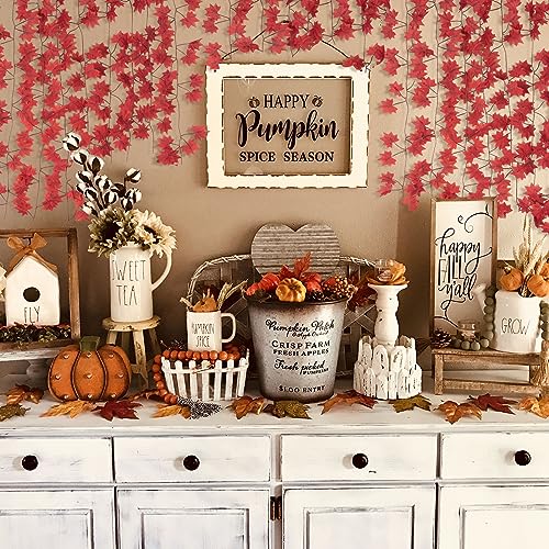 CQURE 12 Pack 84Ft Fall Leaf Garland, Hanging Vines Garland Artificial Fall Maple Leaves Thanksgiving Decor for Home Wedding Fireplace Christmas