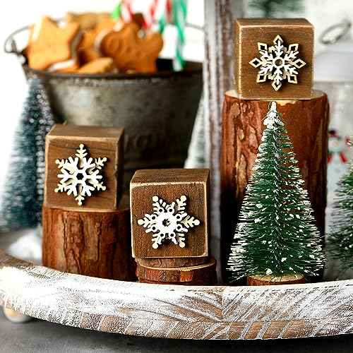 Suzile 3 Pcs Christmas Wooden Snowflake Decorations Winter Snowflakes Tables Decor White Tabletop Art Wood Blocks for Christmas Holiday Supplies Party Favors