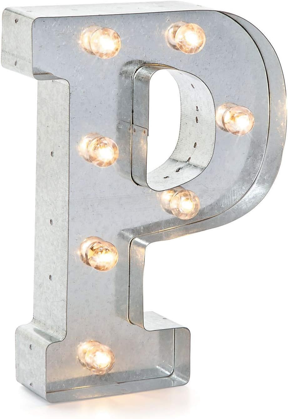 Silver Metal Marquee Letter J - 9.87” Tall Galvanized Decor for Events & Home