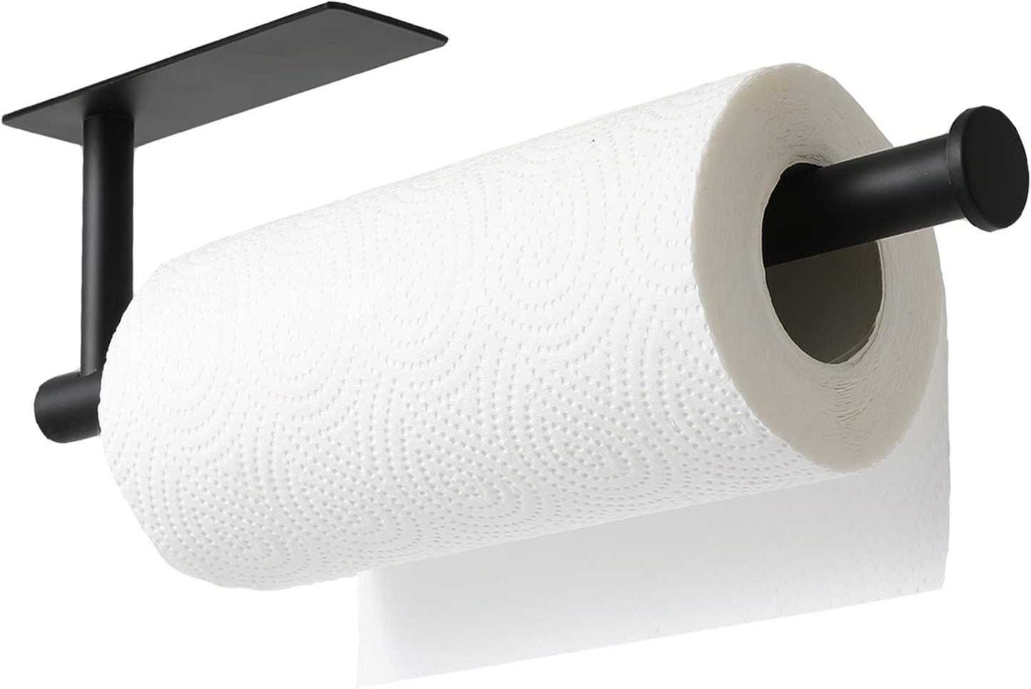 Theaoo Paper Towel Holder - Under Cabinet Adhesive Rack for Kitchen & Bathroom | Matte Black SUS304 Stainless Steel