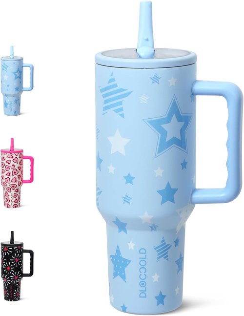 DLOCCOLD 40 oz Insulated Tumbler - Leak Resistant, Handle & Flip Straw | Car Cup Holder Friendly