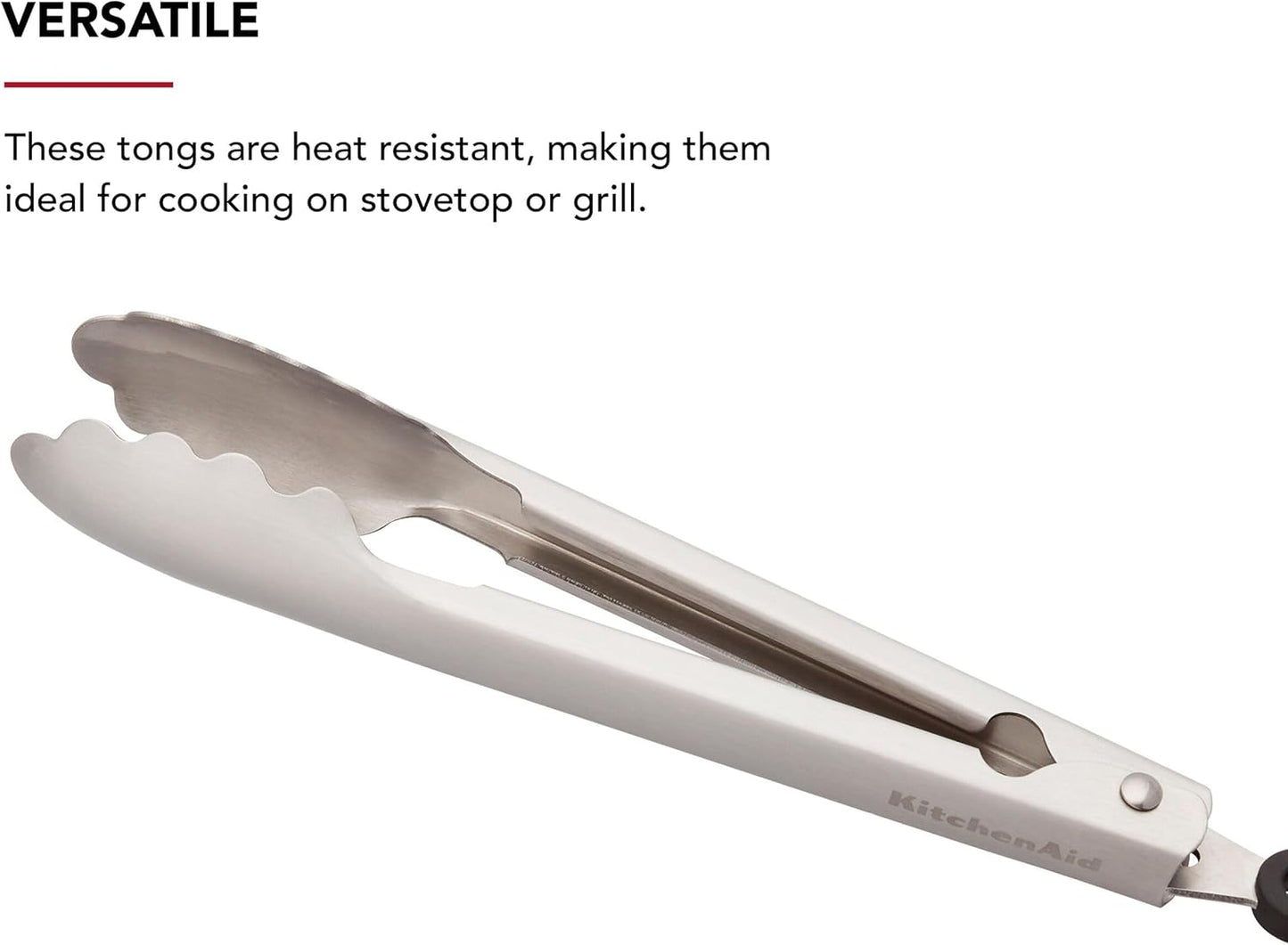 KitchenAid Stainless Steel Tongs Set - Durable Scalloped Edges | Easy Lock, Dishwasher Safe, 7" & 9" Silver