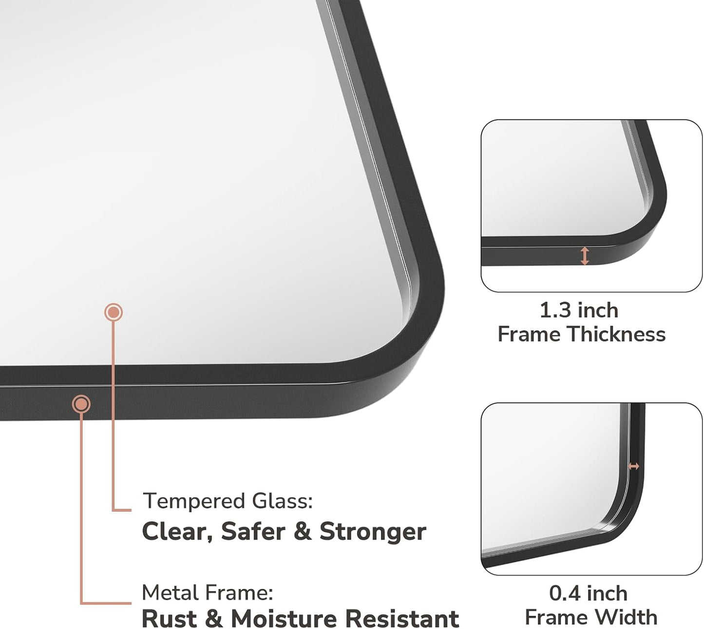 USHOWER 2-Pack Black Bathroom Mirrors - Modern Farmhouse Style, 24 x 36 Inch, Wall Mounted