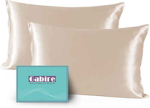 Gabire Mulberry Silk Pillowcases - Set of 2 Real Silk for Hair & Skin, Champagne, Standard (20"×26")
