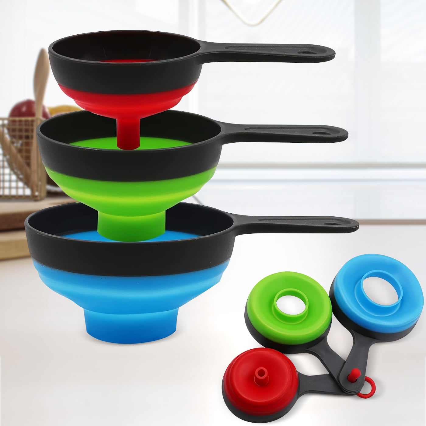 Skiennix Silicone Funnels Set of 3 - Ideal for Wide & Regular Jars | Perfect for Jams, Juices, Spices & Oils