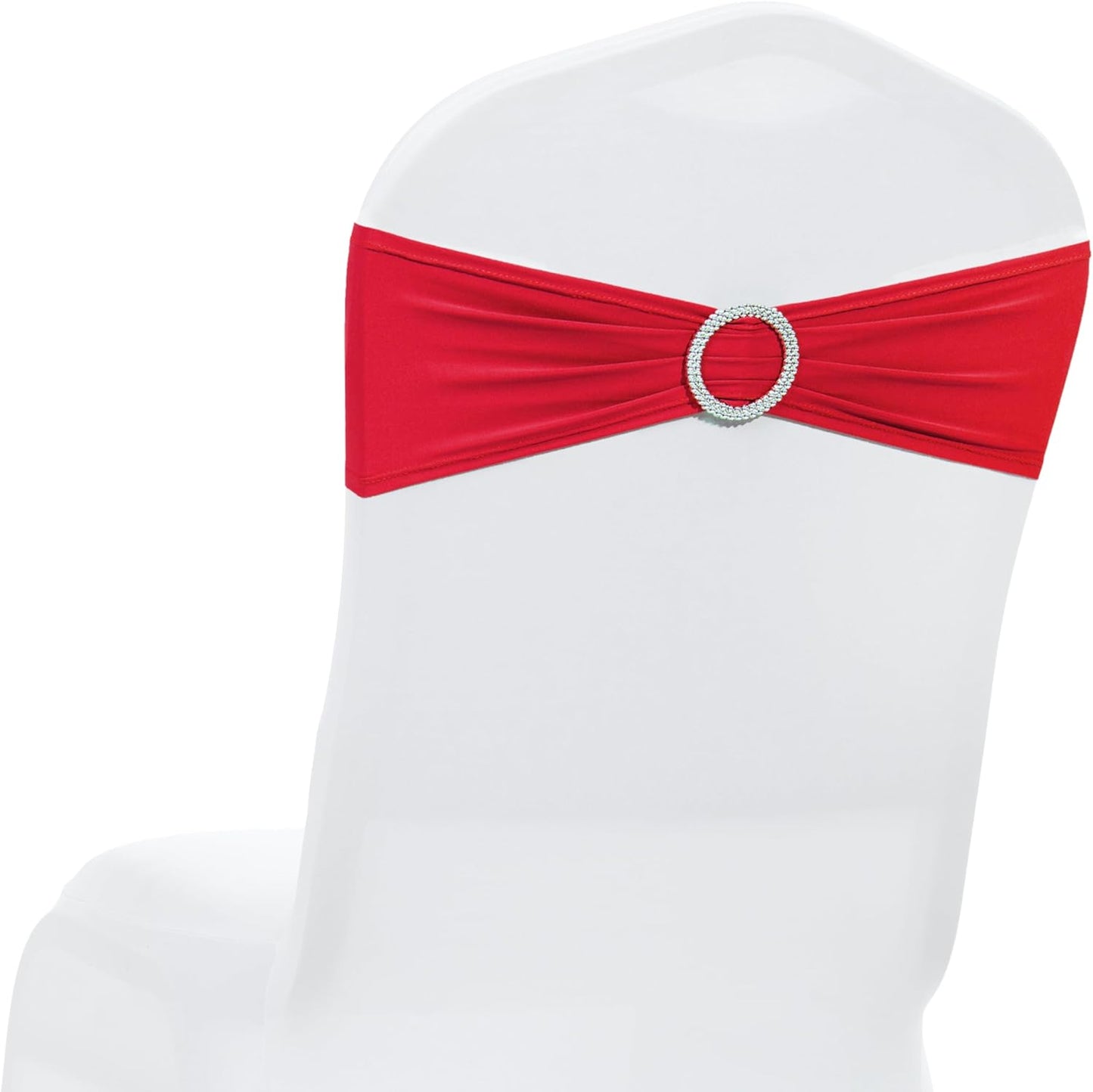 MDS Spandex Chair Sashes - 250 Universal Elastic Stretch Bands with Buckle Slider Bow | Red