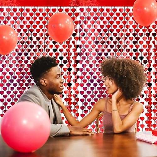 Abien Heart Tinsel Curtains Heart Decorations Red Love Streamers for Valentines Party Decorations Backdrop for Engagement Wedding Theme Birthday Props 2PCS