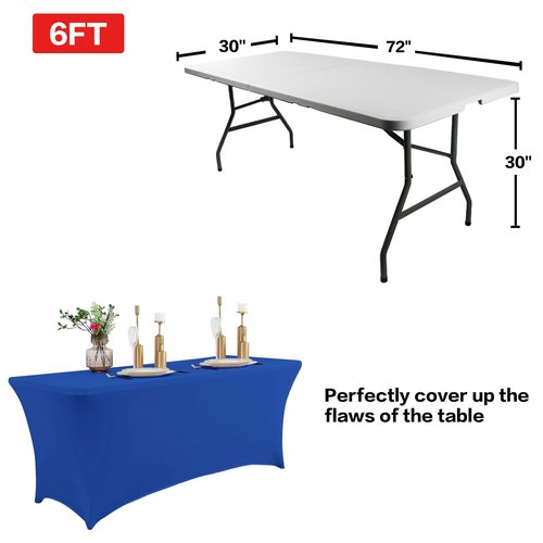 IVAPUPU 6FT Table Cloth for Rectangular Fitted Events Stretch Royal Blue Table Covers Washable Cover Spandex Tablecloth Protector for Party, Wedding, Cocktail, Banquet, Festival