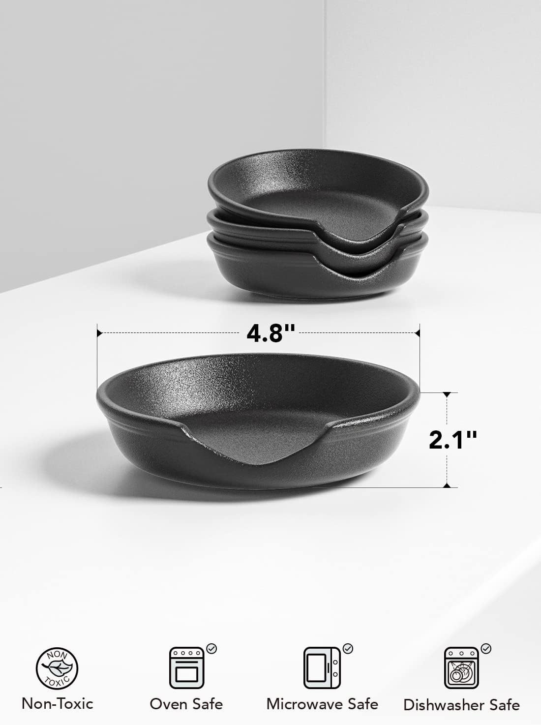 LE TAUCI Ceramic Spoon Rest - 4.8 Inch Utensil Holder for Kitchen Counter | Set of 4 in Crude Black