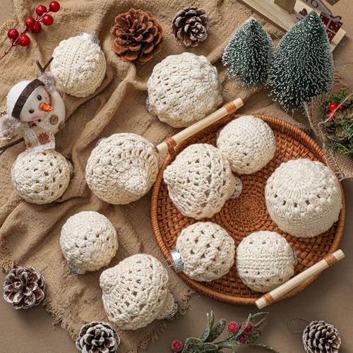 Syhood 24 Pcs Crochet Christmas Ornament Set in Warm White | 5 Styles, 2 Sizes