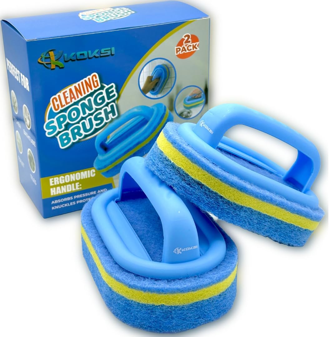 KOKSI 2-Piece Cleaning Brush Set - Ergonomic Bathroom & Kitchen Scrubbing Tool | All-Purpose Sponge