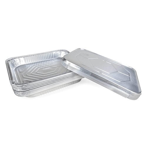 IDL Packaging Half-Size Aluminum Steam Table Pans - Shallow Disposable Foil Pans with Lids | 13" x 11" x 1.5" (Pack of 10) for Grilling, Roasting, and Baking