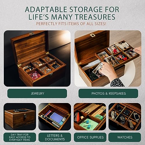 Public House Locking Wooden Keepsake Box 12 x 8.5 Inch Walnut - Customizable Wedding Memory Storage