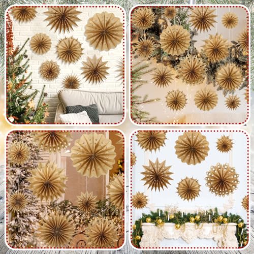 Epakh 18 Pcs Natural Wood Christmas Paper Snowflakes Hanging Decor Classic Style