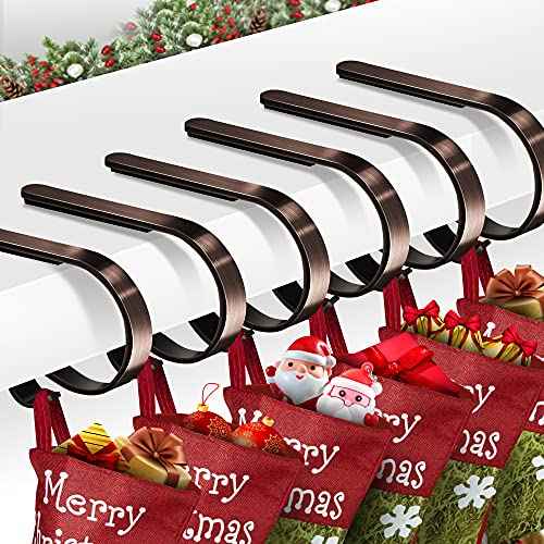 Loncaster Christmas Stocking Holders for Mantle Set of 6, Non-Slip Adjustable Stocking Holders, Stocking Hanger for Christmas Party Decorations(Bronze)