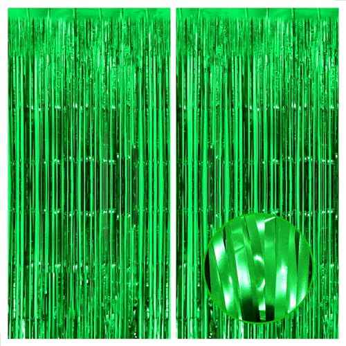 KatchOn, Green Streamers - Pack of 2 | Fringe Backdrop Curtain for Dinosaur Birthday | Halloween Decorations | Party Supplies for Green Birthday Decorations | Football, Jungle Party