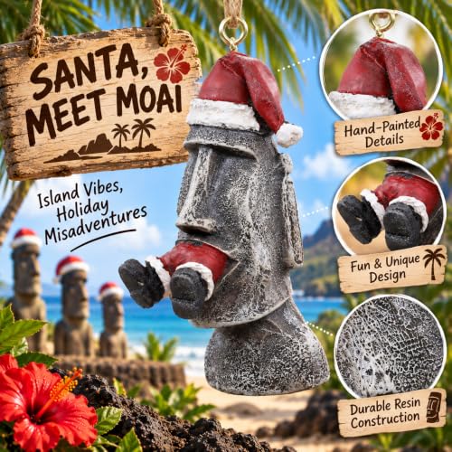 Funny Easter Island Santa Devouring Christmas Ornament - 3 Inch Resin Holiday Decor