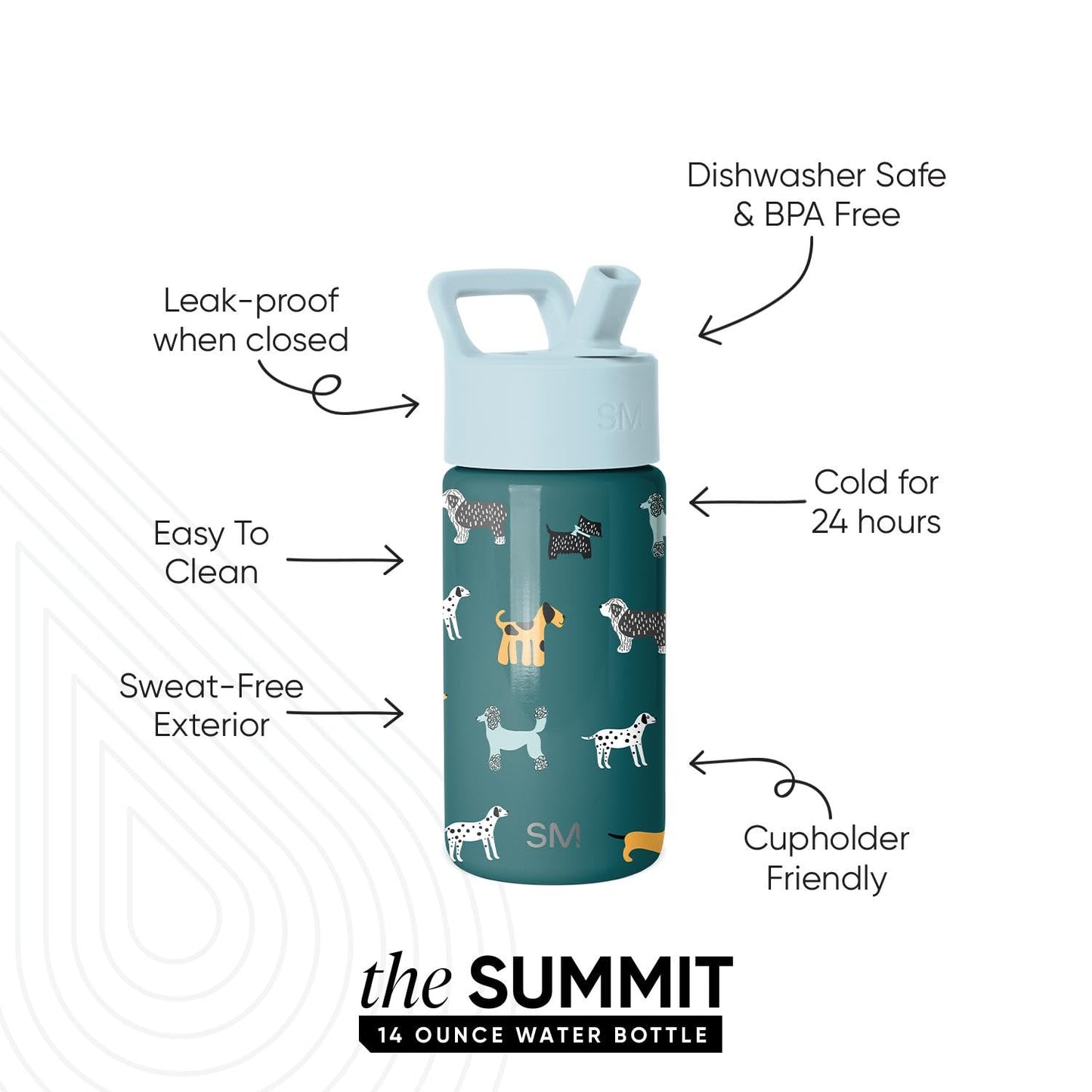 Simple Modern Kids Summit Water Bottle with Straw Lid | 14oz Stainless Steel Cup Insulated Tumbler for Toddlers, School | Dog Days