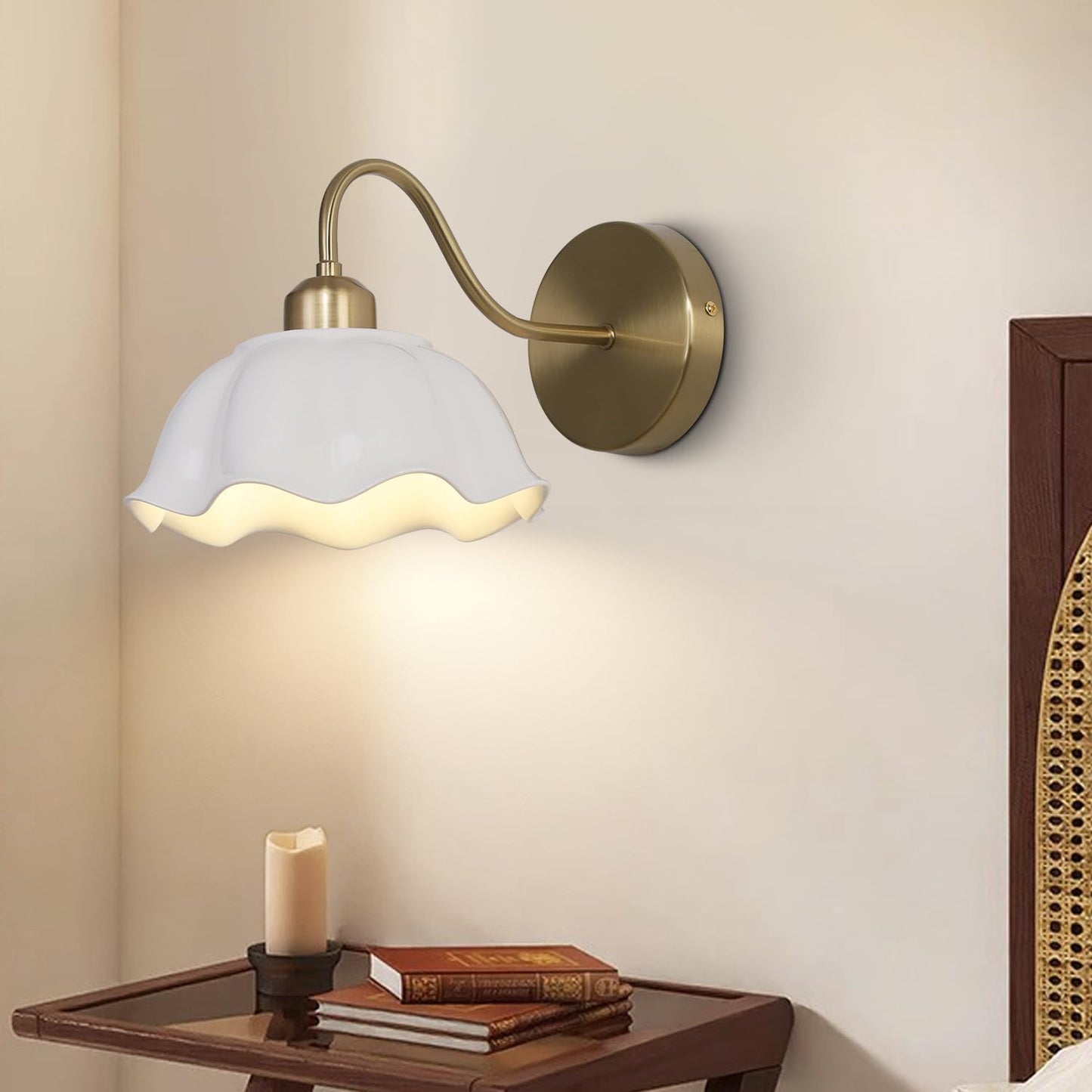 Gold Wall Sconce 1-Light Modern Wall Lighting Fixture Farmhouse Vanity Sconces Lights with Milk White Glass Shade Indoor Wall Sconce Lamp Wall Mount Light Fixture for Bedroom MWL02-1A