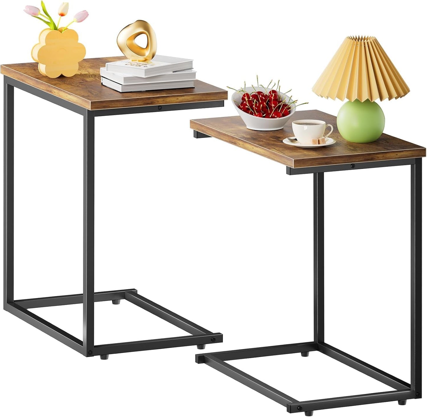 Pipishell C Shaped End Table Set of 2 - Versatile Sofa Side Tables for Living Room | 27 Inches High