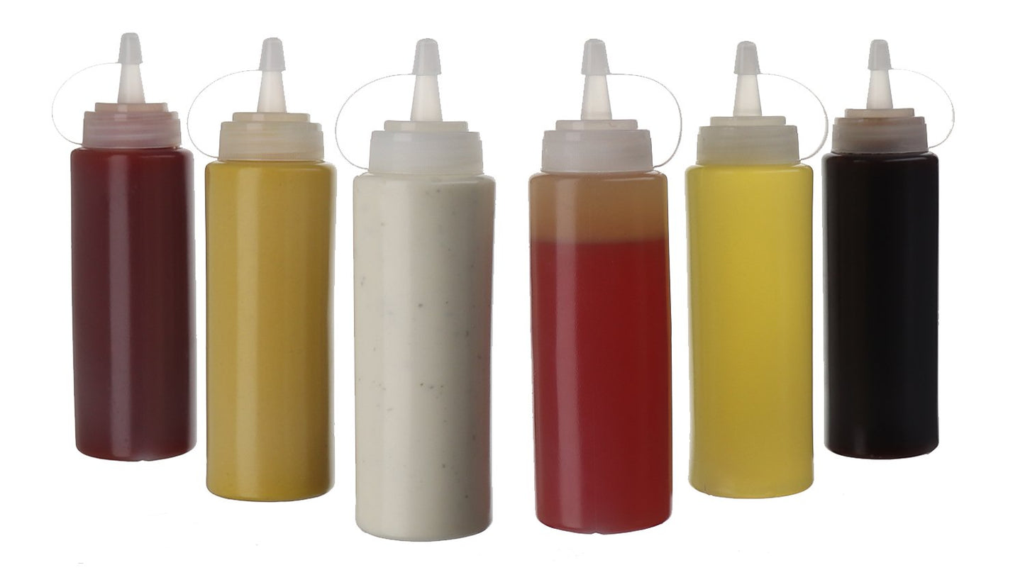Oaklyn Squirt Bottles 16oz, 6 Pack – BPA-Free Condiment Squeeze Bottles for Sauces, Dressings, Oils, BBQ & Crafts – Durable, Leak-Proof, Easy to Fill & Clean