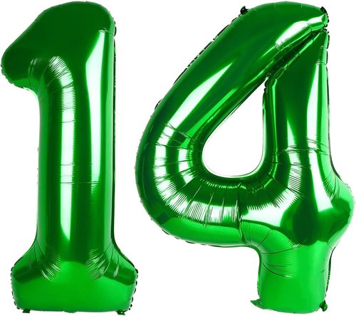 Green Number 14 Balloon - 40 Inch Birthday Decoration for 14th Year Celebration | Perfect for St. Patrick's Day Parties