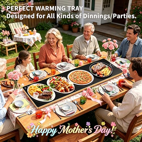 Black 40x12 Inch Electric Warming Tray Tempered Glass Food Warmer