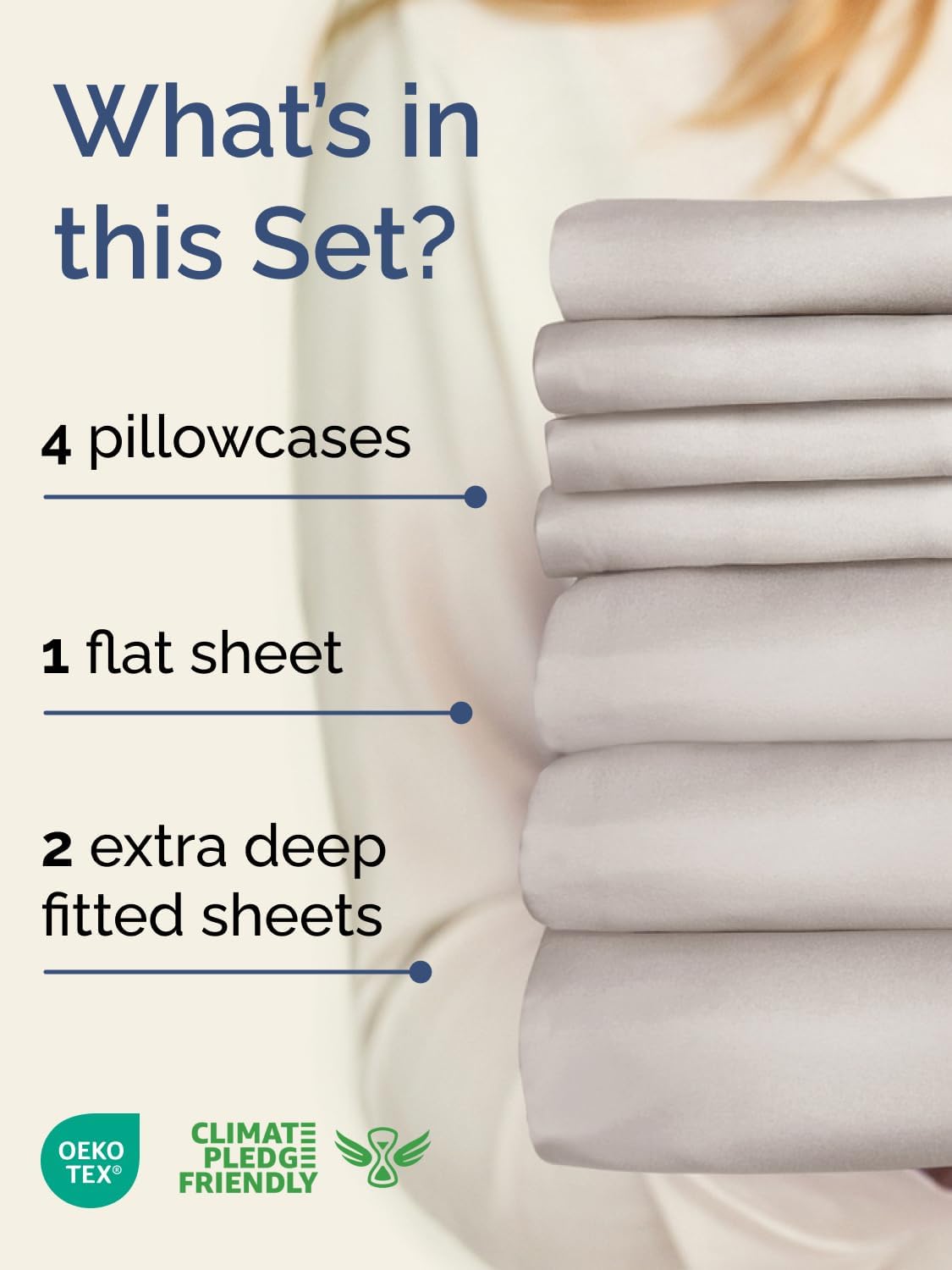 Skiennix Extra Deep Split King Sheet Set - 7 Piece Breathable Cooling Bedding - Soft Wrinkle-Free Light Grey