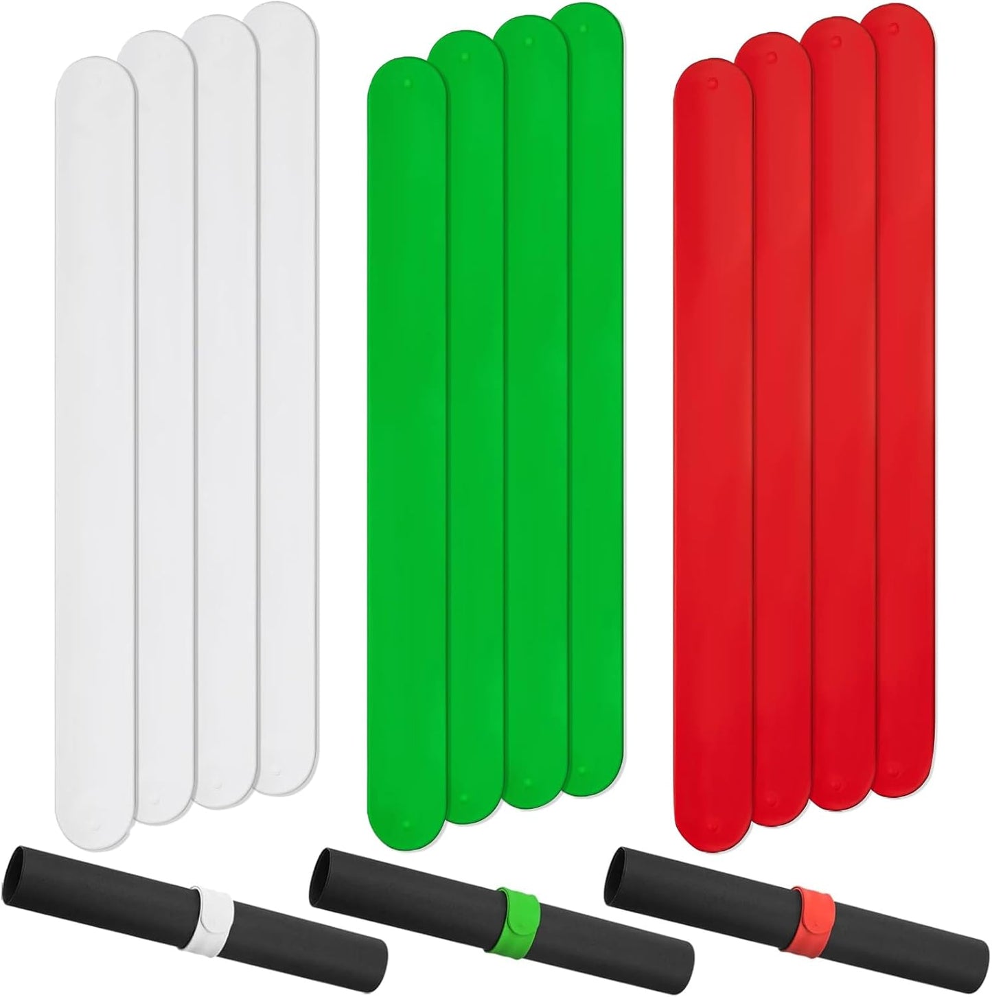 Skiennix Wrapping Paper Roll Holder - 12 Silicone-Covered Metal Strips for Easy Storage | 1'' X 9'' Clamps in White, Red, Green
