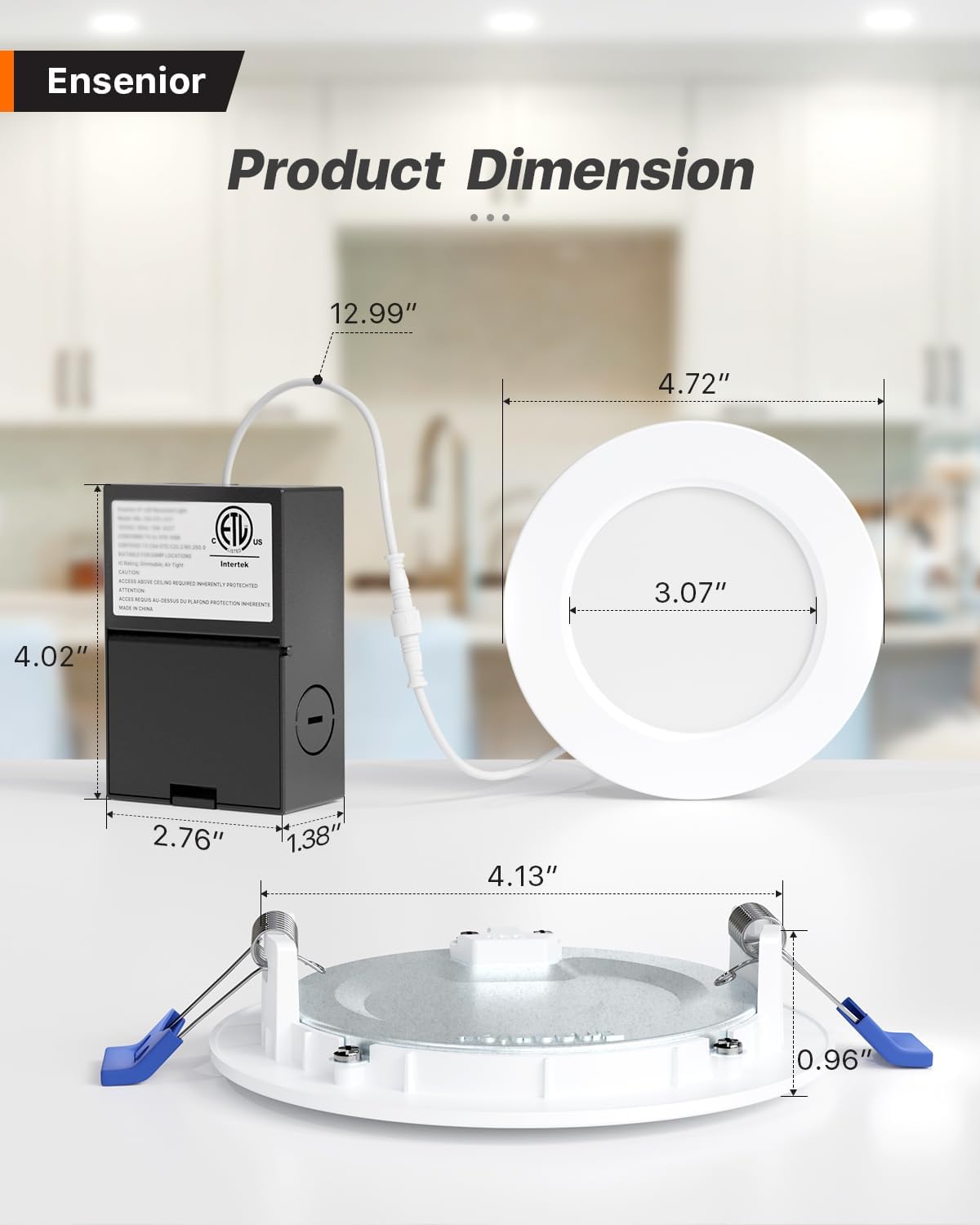 Ensenior 6 Pack 4 Inch Ultra-Thin LED Recessed Wafer Light with Junction Box, 2700K/3000K/3500K/4000K/5000K - 5CCT Selectable, 7.9W Eqv 65W, Dimmable Ceiling Downlight, 650LM High Brightness - FCC&ETL