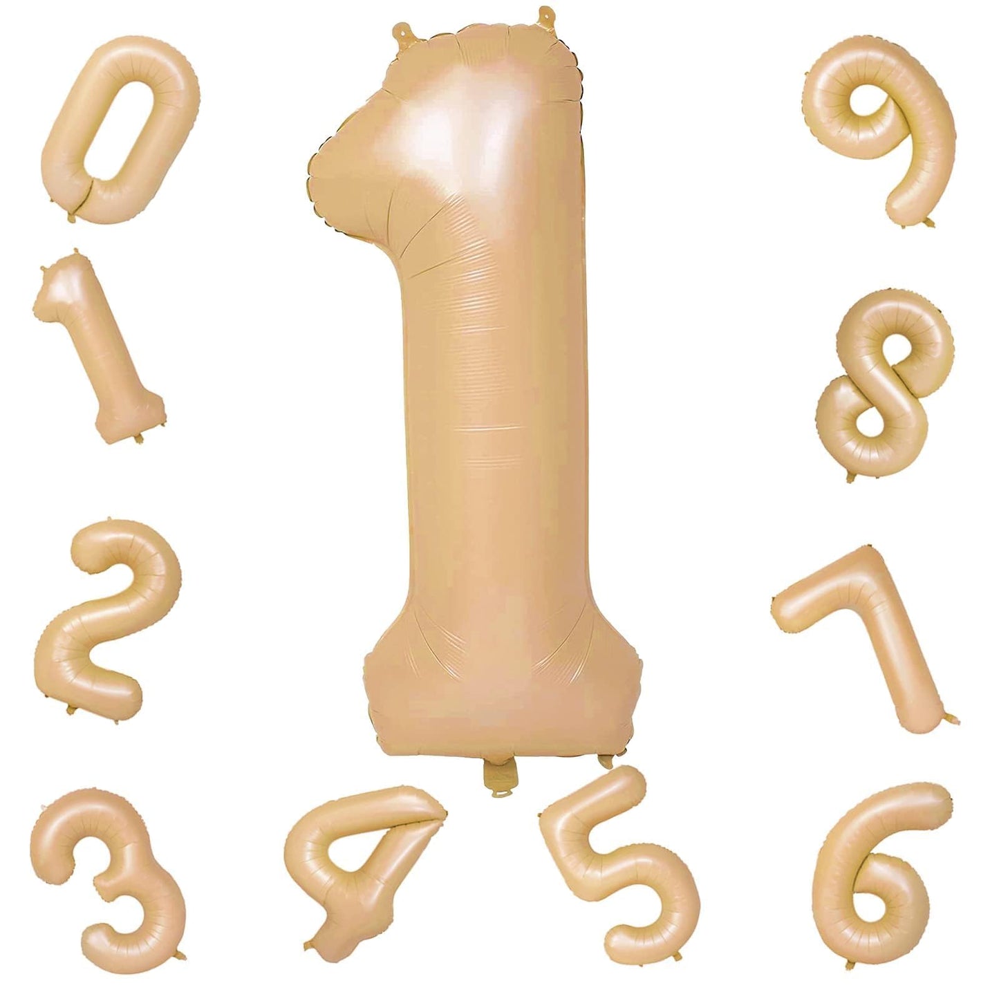 Nude Number 1 Balloons, 40 Inch Tan 1st Birthday Foil Balloon for Boys Girls, Giant Self Inflating Apricot Helium Foil Number Balloons 0-9 for Women Men 1st 11th Anniversary Party Decorations Supplies
