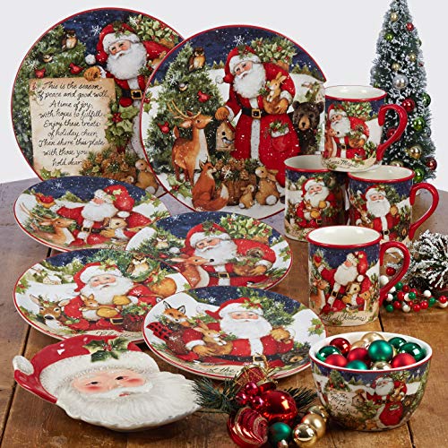 Large Certified International Magic of Christmas 11" Ceramic Dinner Plates Set of 4 - Festive Santa & Woodland Scenes, Dishwasher & Microwave Safe
