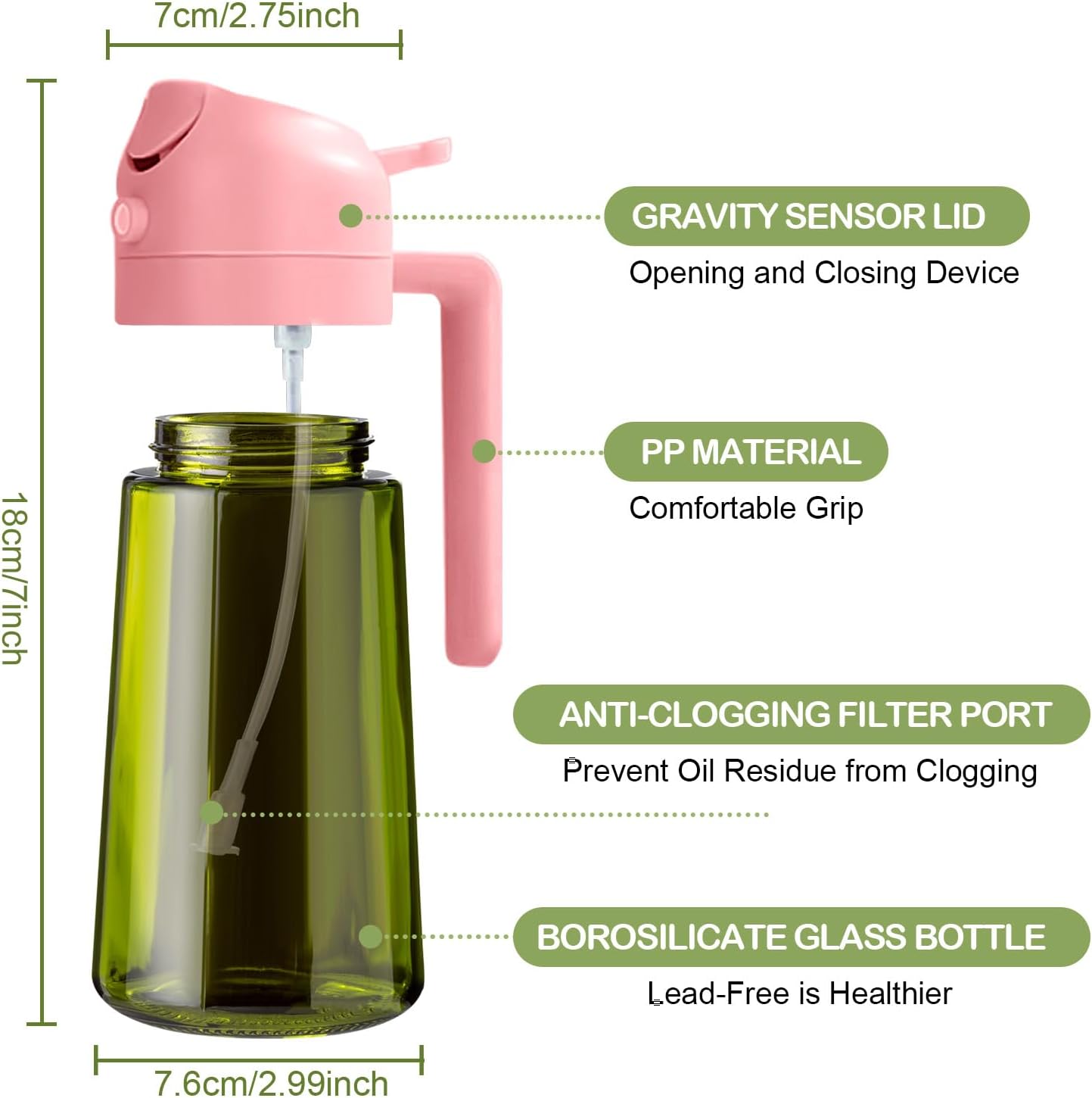 YARRAMATE 2Pcs 16oz Dark Green Oil Sprayer - Food-Grade Premium Olive Oil Dispenser for Cooking & BBQ