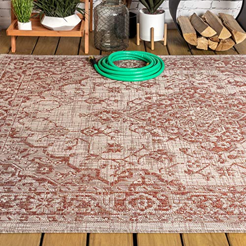 JONATHAN Y SMB102A-5 Rozetta Boho Medallion Textured Weave Indoor Outdoor Area -Rug Coastal Bohemian Rustic Glam Easy -Cleaning Bedroom Kitchen Backyard Patio Non Shedding, 5 X 8, Red/Taupe