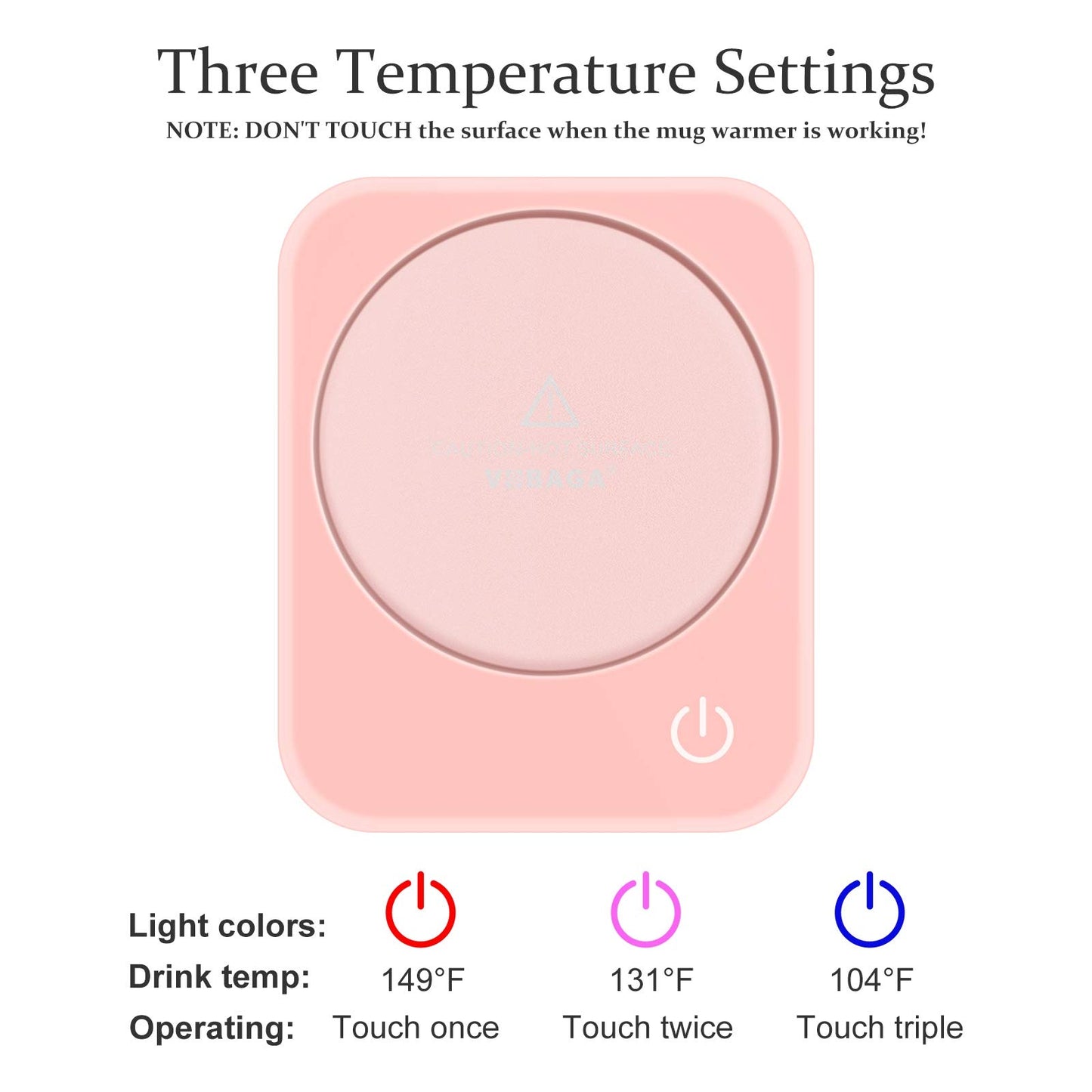 VOBAGA Coffee Mug Warmer for Desk with Auto Shut Off & 3-Temp Settings, Coffee Cup Warmer Galentines Day Gift Home Office Accessory, Perfect for Coffee, Tea, Milk (No Mug)