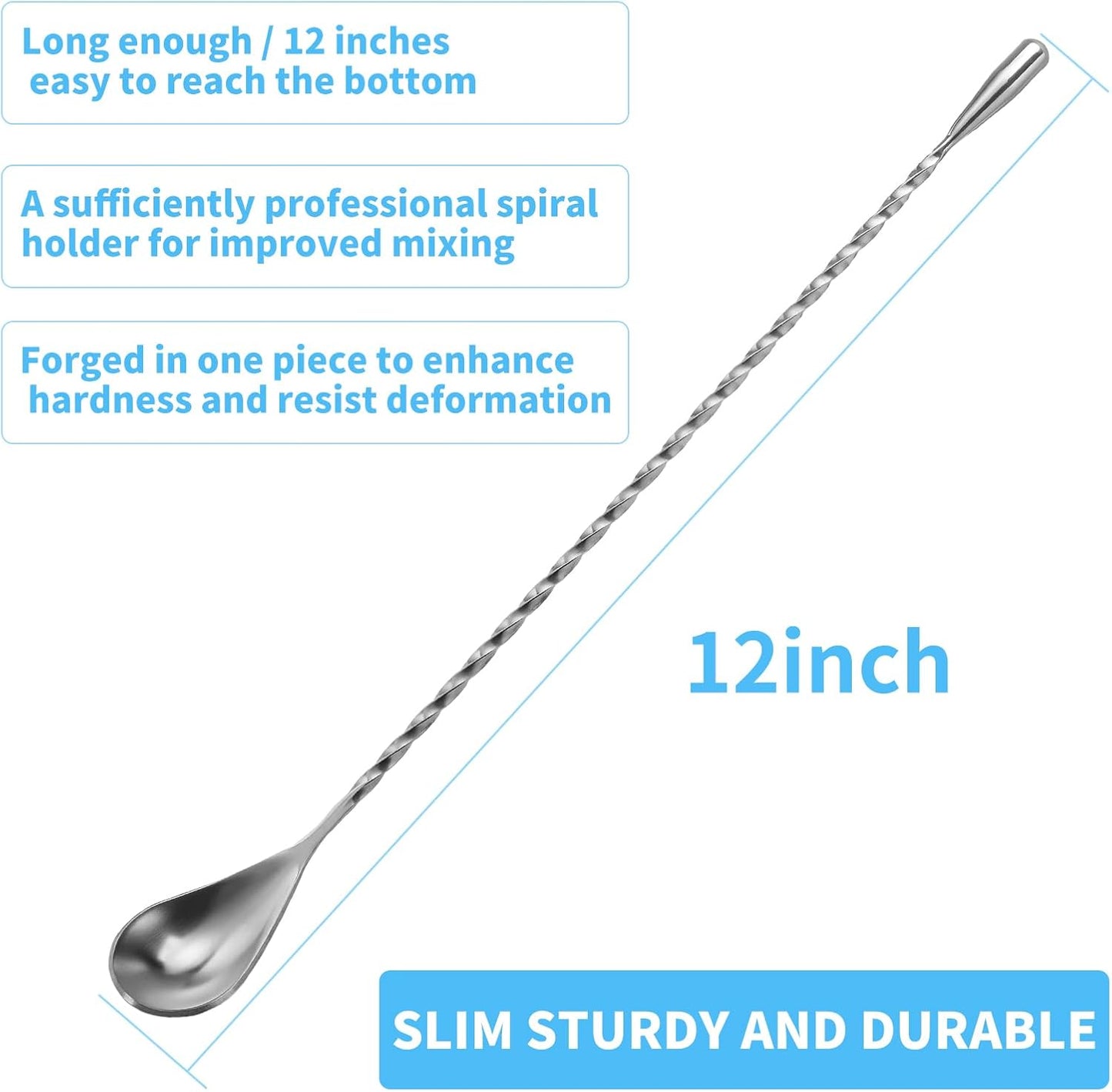 Skiennix Stainless Steel Bar Mixing Spoon Set - 12 Inch Cocktail Spoons with Spiral Design | 2 Pcs