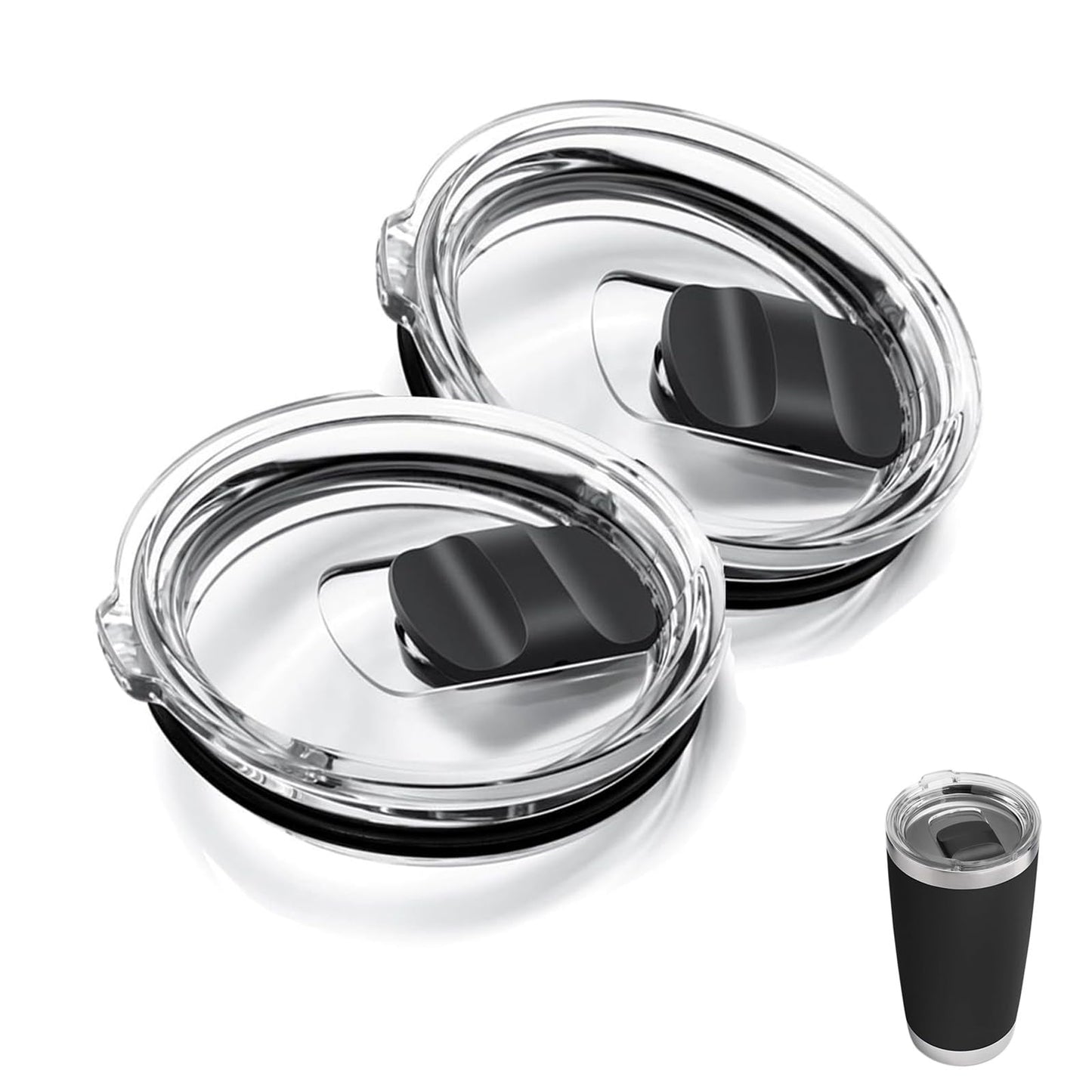 20 oz Tumbler Lid for YETI, 2-Pack Replacement Lids Compatible with YETI 20 oz Tumbler, 10/24 oz Mug, and 10 oz Lowball, Spill-Proof Cup Lids Top Covers with Magnetic Slider Switch for Travel, Black