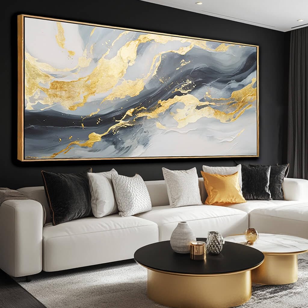 SDYA Large Abstract Canvas Wall Art - Gold & Blue Design for Living Room, Bedroom, Office | 29x58 Inch