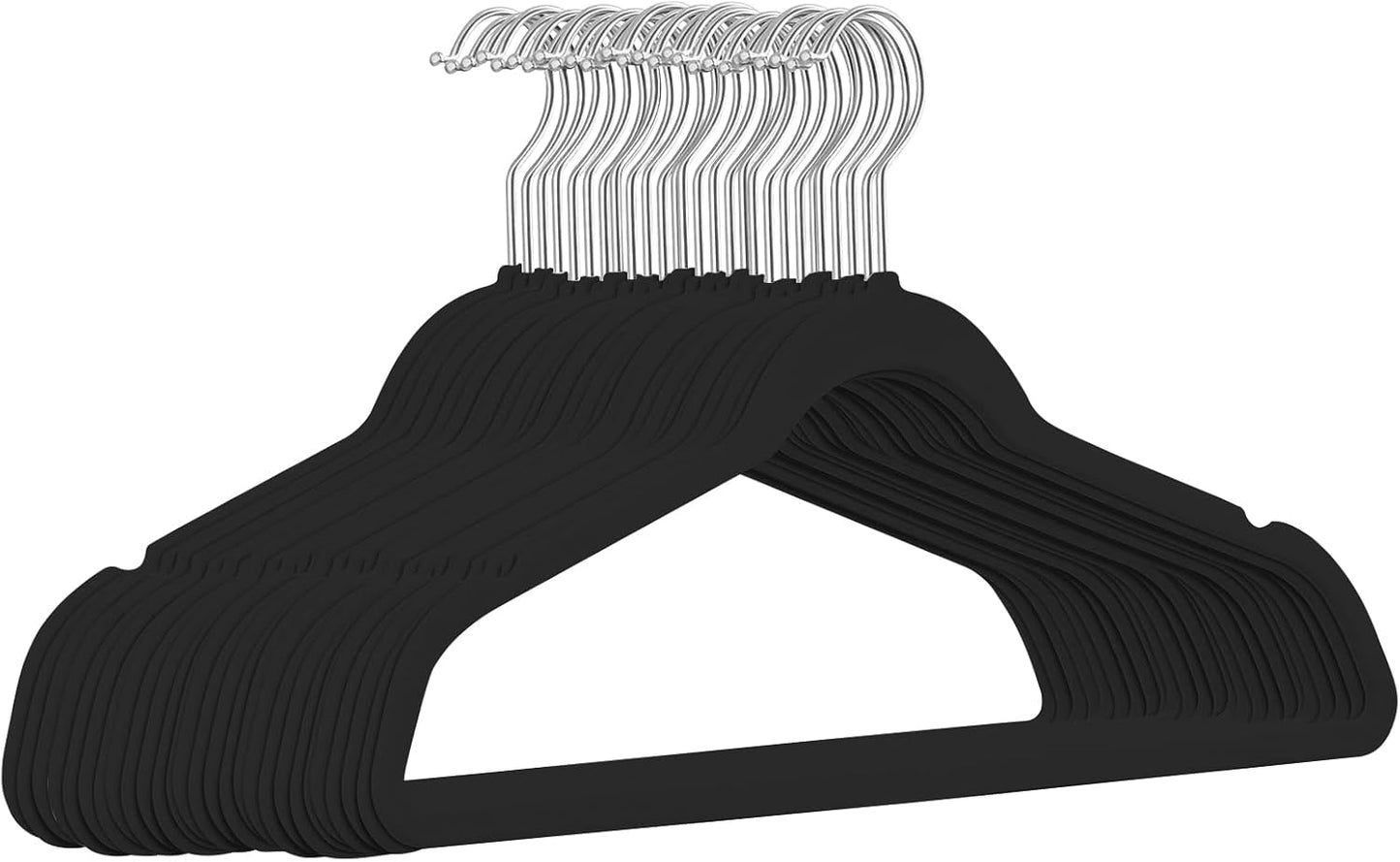 TIMMY Premium Velvet Hangers - Heavy-Duty Non-Slip Black Hangers for Coats & Suits | Space-Saving Pack of 50