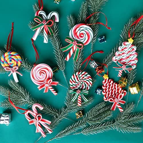 8 Pieces Christmas Lollipop Ornaments,Christmas Candies Polymer Clay Ornament,Xmas Decor Candy Cane Hanging Decorations,Sweets Candy Pendant Xmas Tree Party Supplies